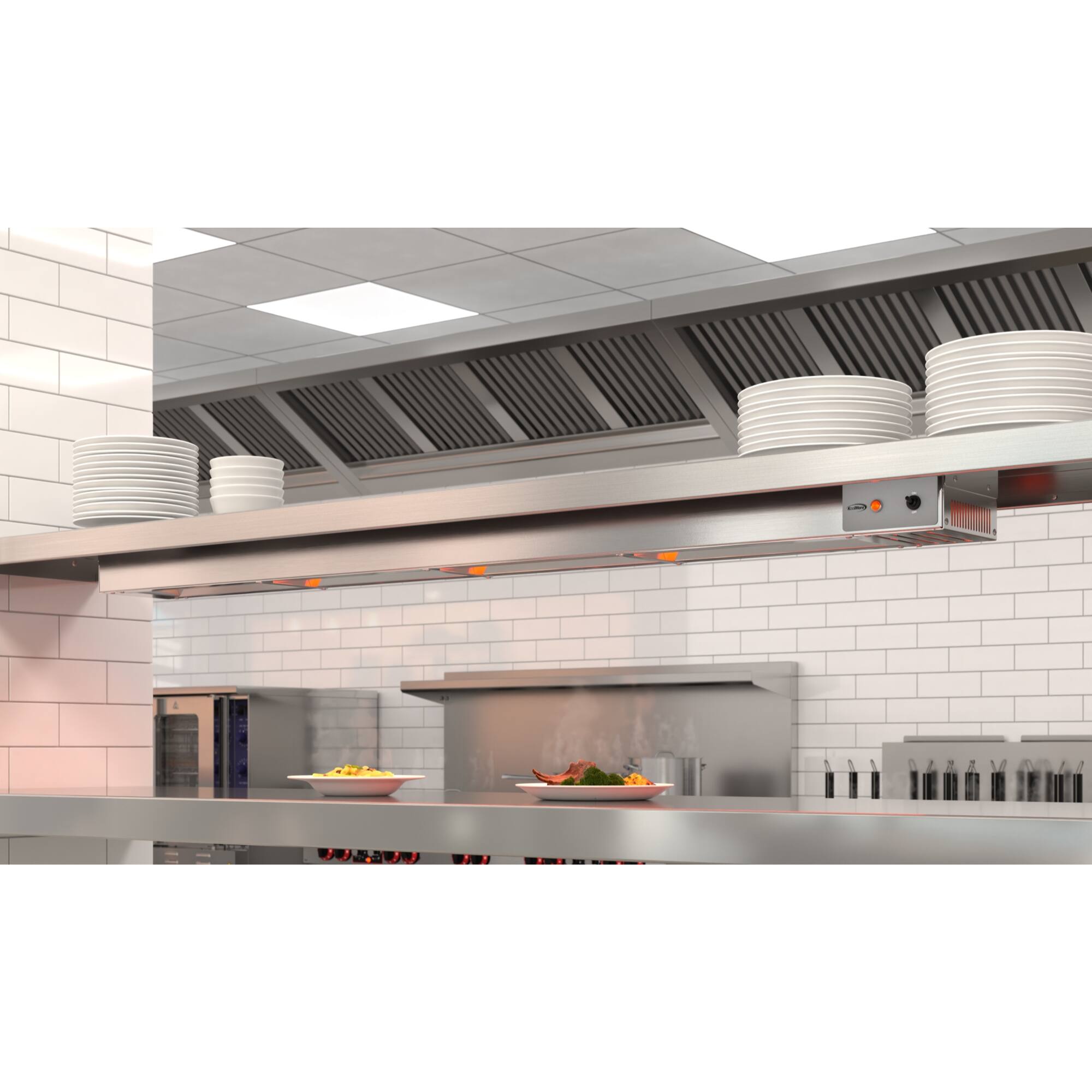 Left. Koolmore - 60 in. High Wattage Commercial Food Strip Warmer with Toggle Controls and Cord - 120V, 1550W, UL Listed - Silver.