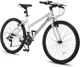 Winado - 26 Inch Mountain Bike, 7/21-Speed Adult Bicycle with Sturdy Steel Frame, Front Suspension - White&Purple