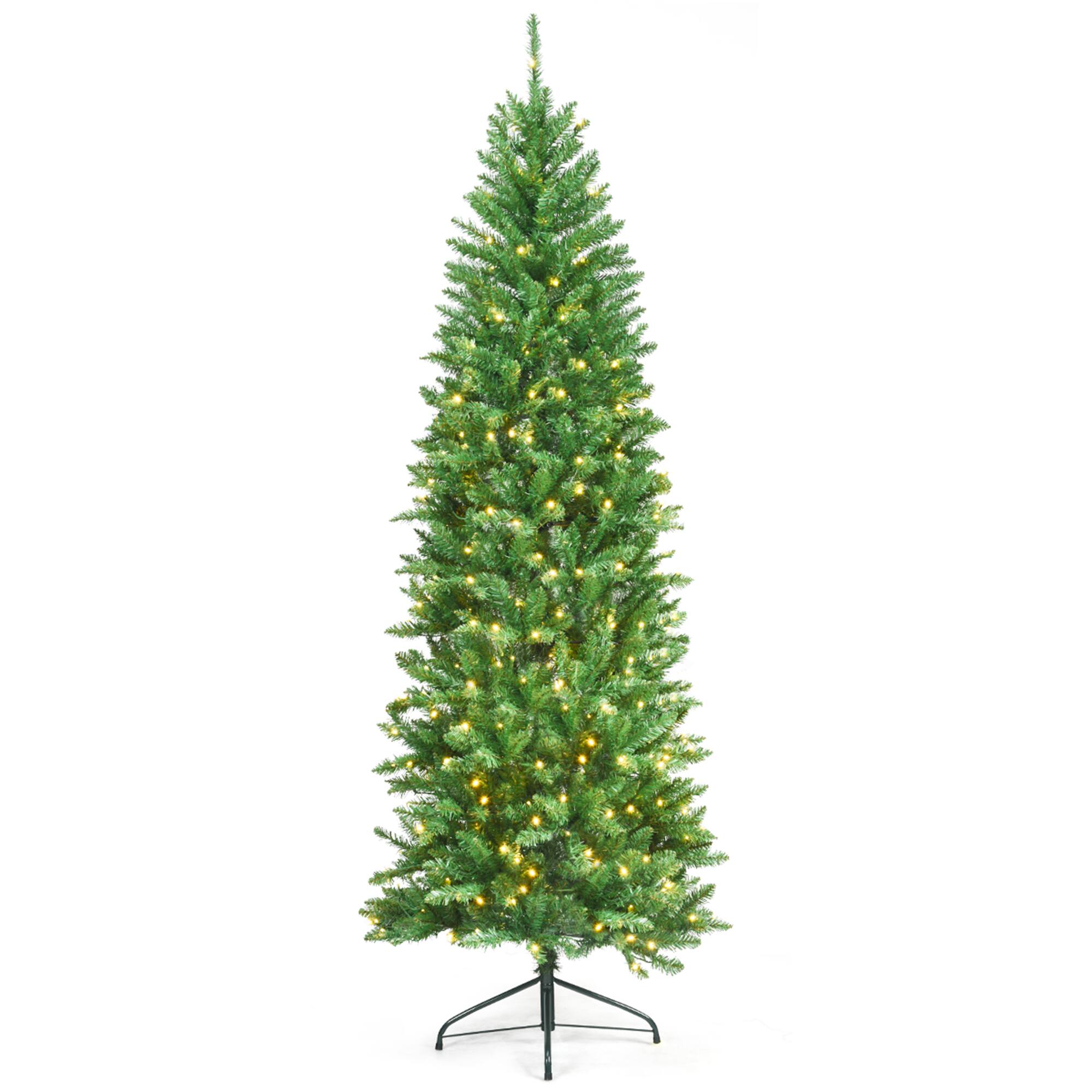 Alt View 4. Gymax - Gymax 7 ft Pre-lit Pencil Christmas Tree Hinged Fir Tree Holiday Decor w/ LED Lights - Green.