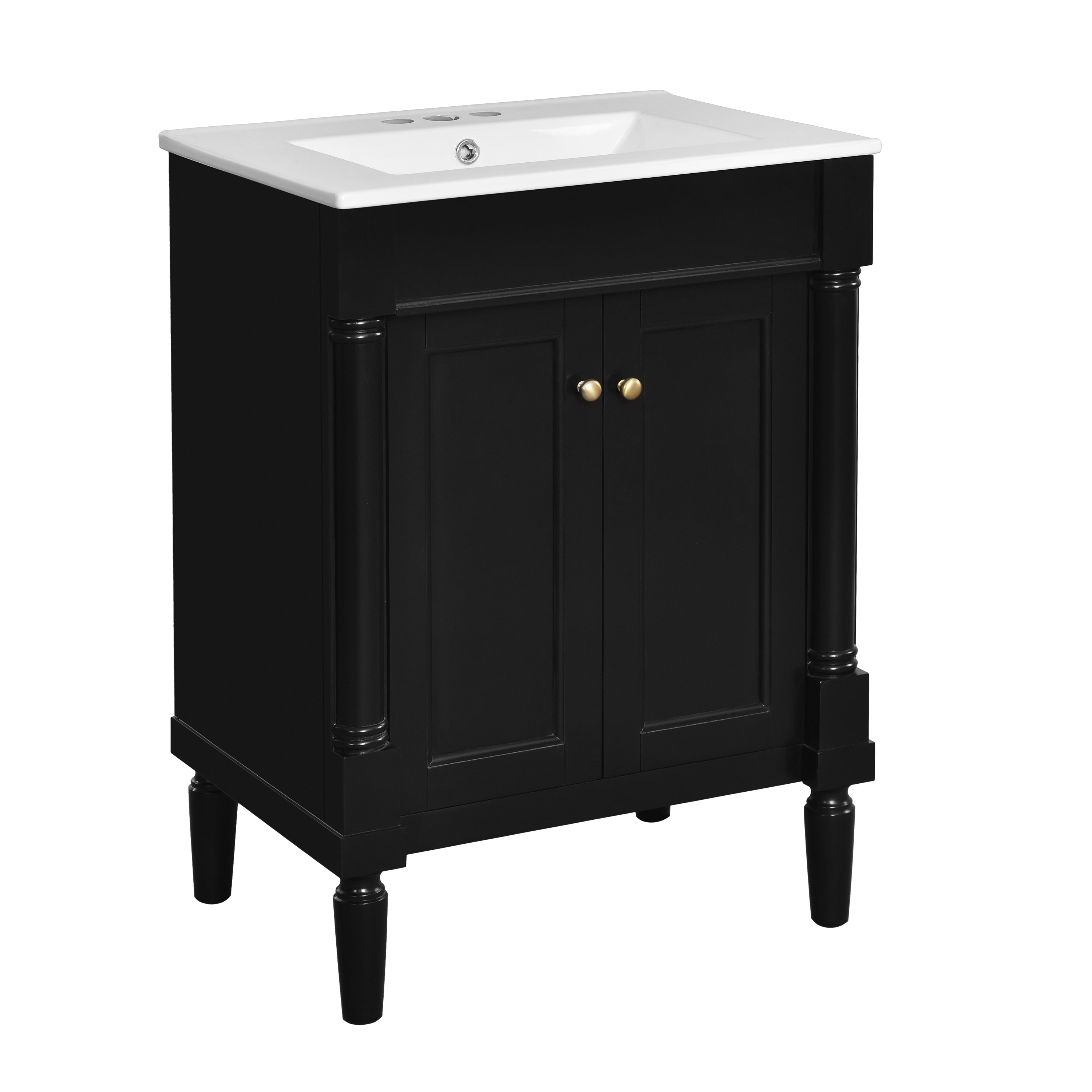 Alt View 8. Boyel Living - 24 Inch Bathroom Vanity Black with Ceramic Sink Solid Wood Frame Double Door Storage - Black.
