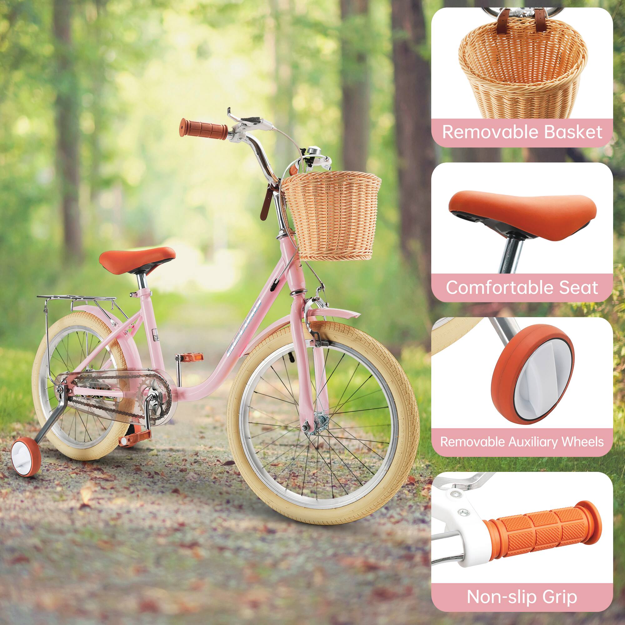 - Removable Basket
- Comfortable Seat
- Removable Auxiliary Wheels
- Non-slip Grip