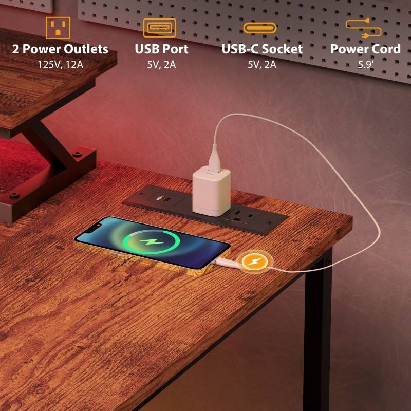 2 Power Outlets 125V, 12A  
USB Port 5V, 2A  
USB-C Socket 5V, 2A  
Power Cord 5.9"