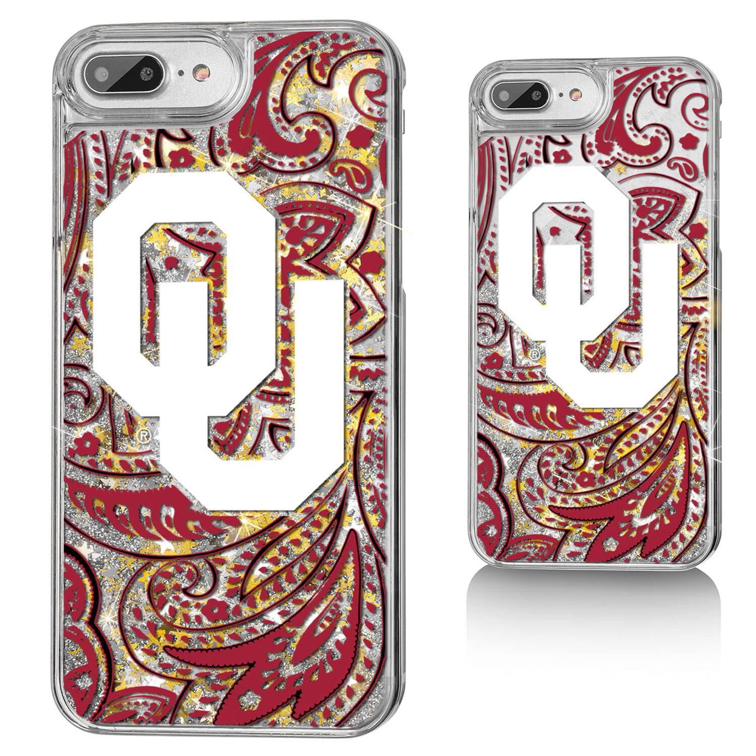 Front. Keyscaper - Oklahoma Sooners iPhone Glitter Paisley Design Case - 14 Pro - Multicolor.