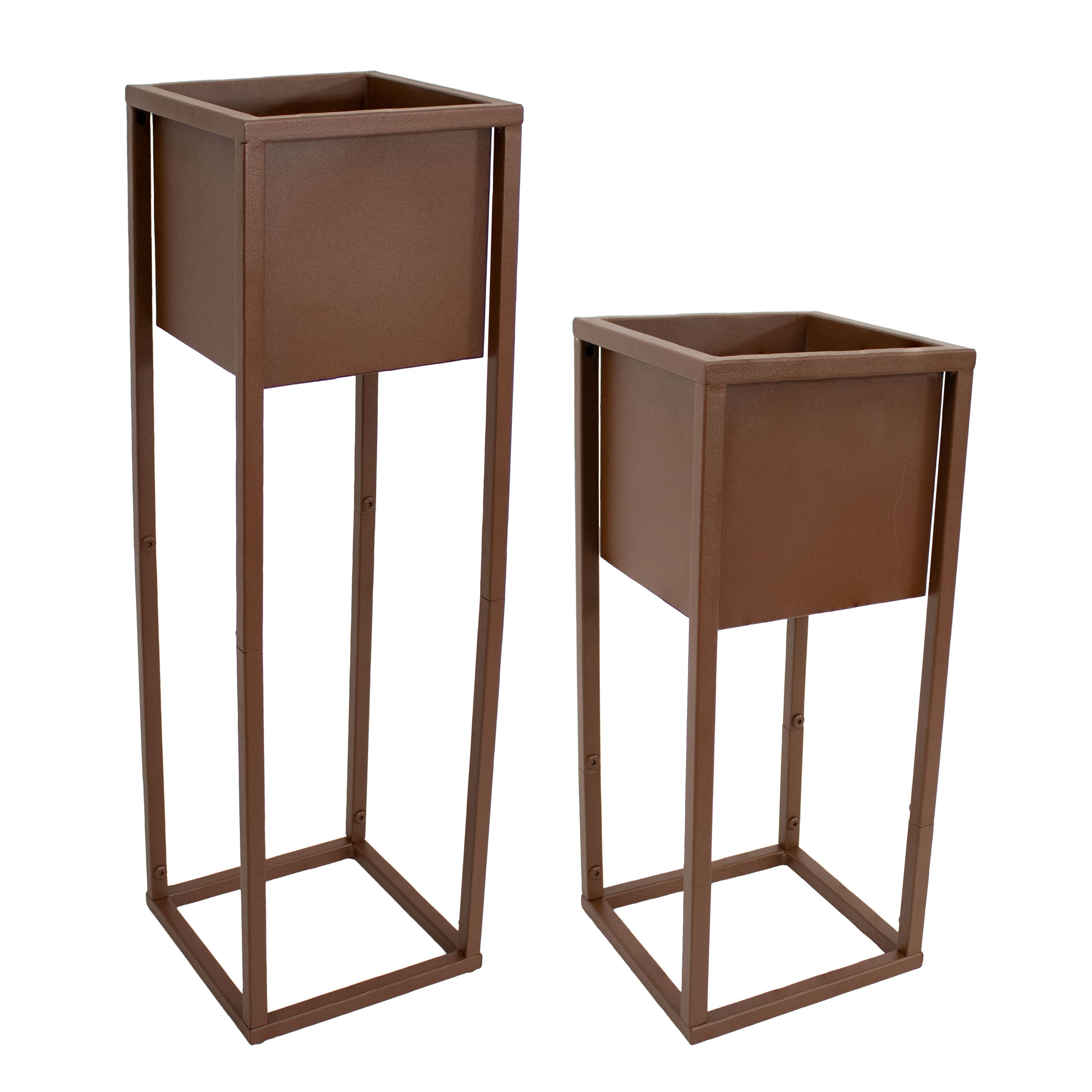 "Sunnydaze - Modern Simplicity 8.25"" Square Planters - 19.75"" H and 27"" H - Brown" price history on PriceWatchPro