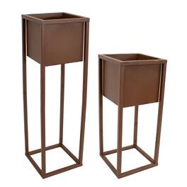 Sunnydaze - Modern Simplicity 8.25" Square Planters - 19.75" H and 27" H - Brown