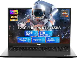 NIMO - 17.3" IPS FHD-Gaming-Laptop, AMD Ryzen 7 8745HS 16GB DDR5 RAM 1TB SSD 4.9GHz Radeon 780M Graphics 100W USB-C 4.0 - Black