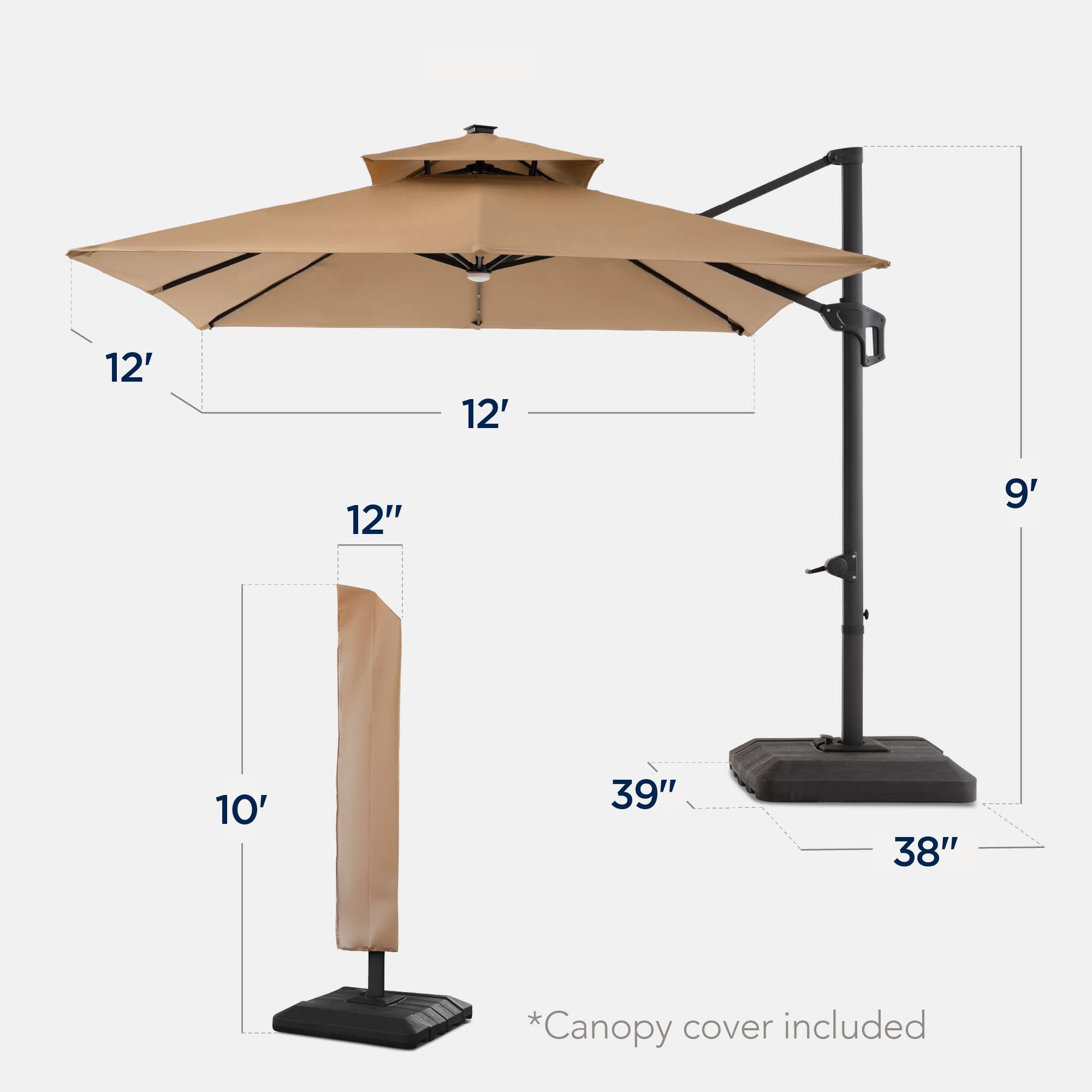 12' 12' 12" 9' 10' 39" 38" *Canopy cover included