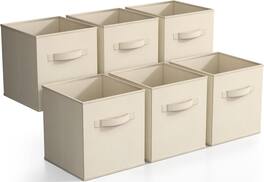 Sorbus - Foldable Storage Cubes - 6 Fabric Baskets for Organizing Pantry, Closet, Shelf, Nursery, Playroom, Toy Box, Cubby - Beige