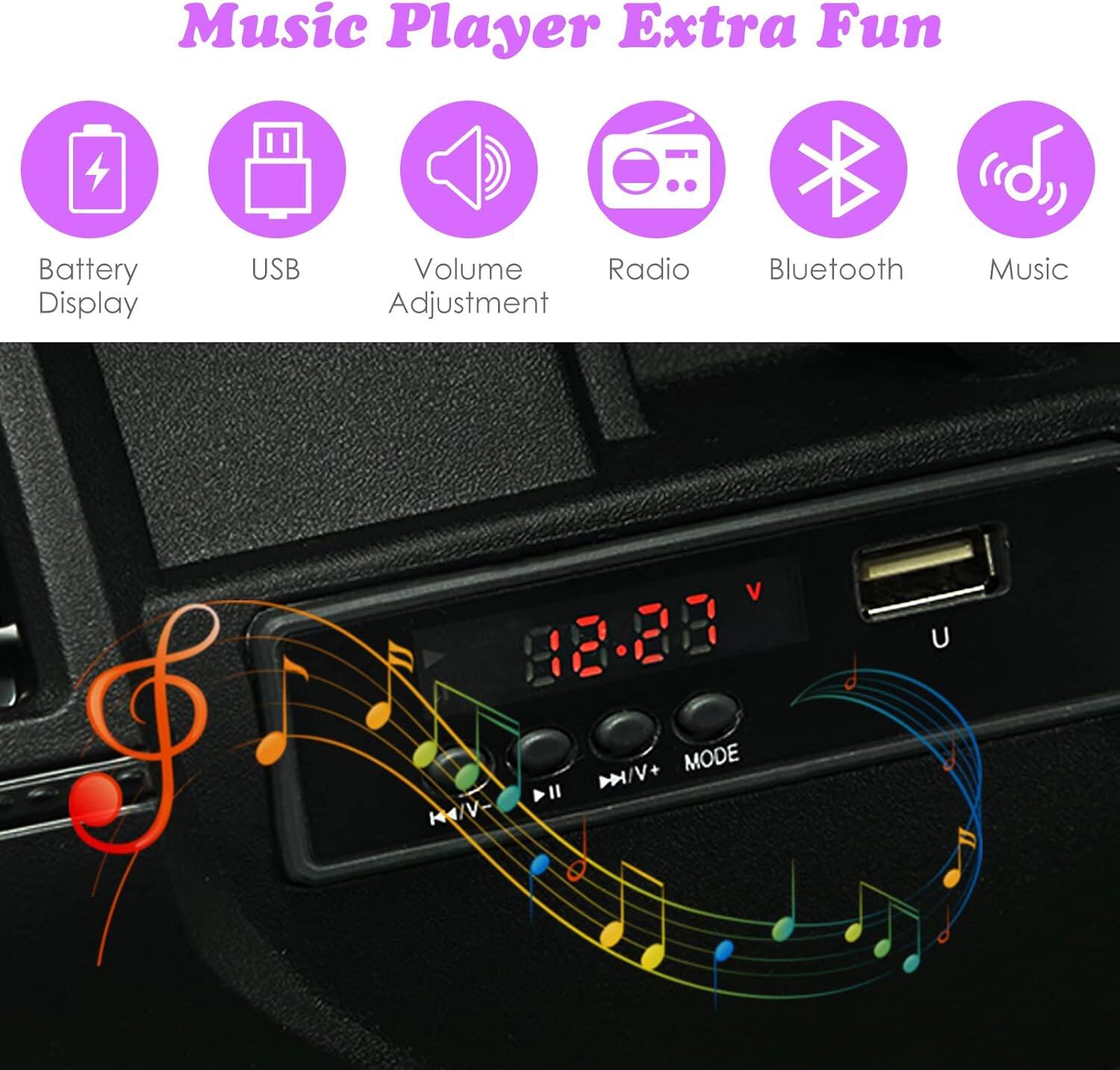 Music Player Extra Fun

- Battery Display
- USB
- Volume Adjustment
- Radio
- Bluetooth
- Music

12:28

MODE

KA/V U
