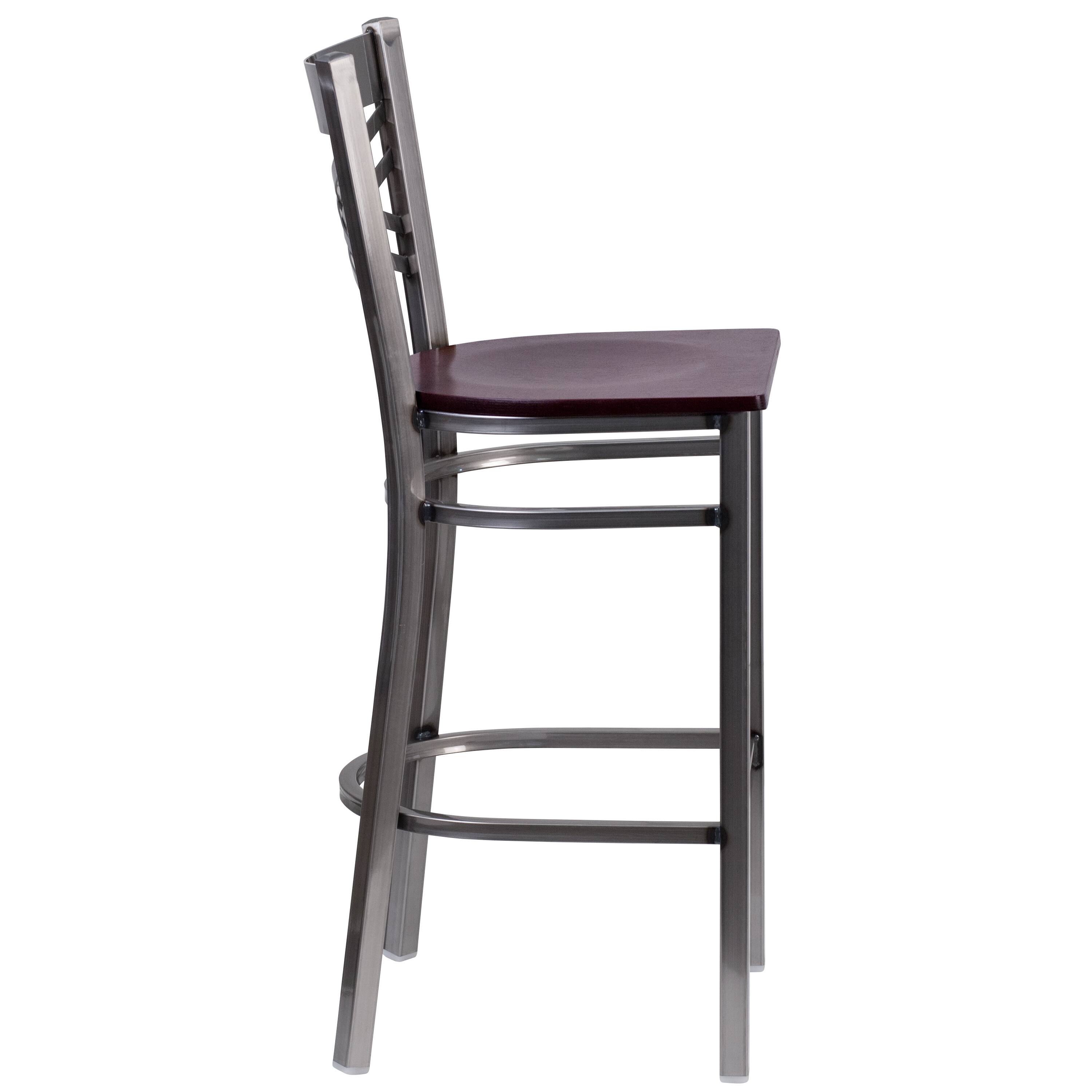 Alt View 5. Emma + Oliver - 2 Pack Clear Coated "X" Back Metal Restaurant Barstool - Mahogany Wood Seat/Clear Coated Metal Frame.