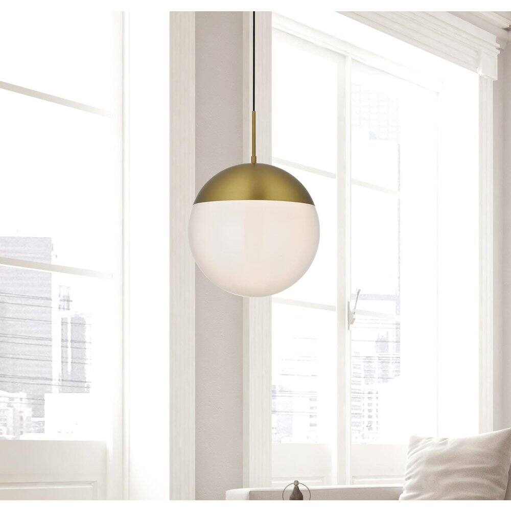 Alt View 6. Living District - Eclipse 14 Inch Pendant Frosted White Shade in Satin Gold - Satin Gold And Frosted White.