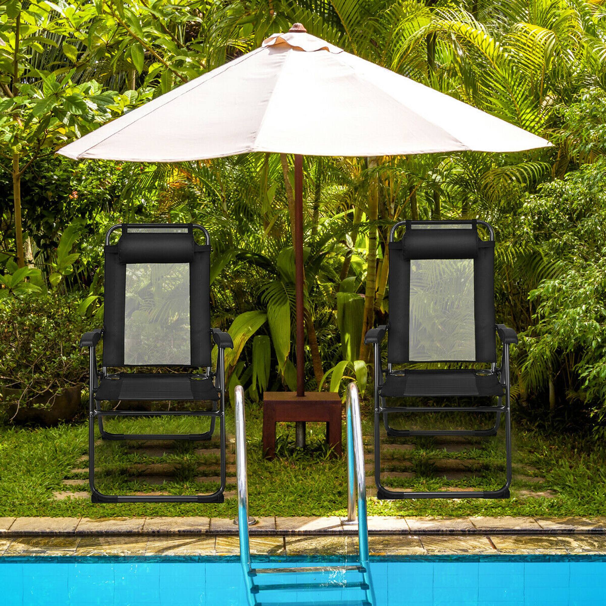 Alt View 8. Gymax - Gymax 4PC Folding Chairs Adjustable Reclining Chairs with Headrest Patio Garden Black - Black.