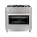 COSMO - COS-965AGFC 36 in. Nebula Collection 4.4 cu. ft. Gas Range, 5 Burners, Rapid Convection Oven, Cast Iron Grates - Stainless Steel
