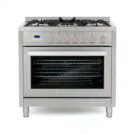 COSMO - COS-965AGFC 36 in. Nebula Collection 3.8 cu. ft. Gas Range, 5 Burners, Rapid Convection Oven, Cast Iron Grates - Stainless Steel