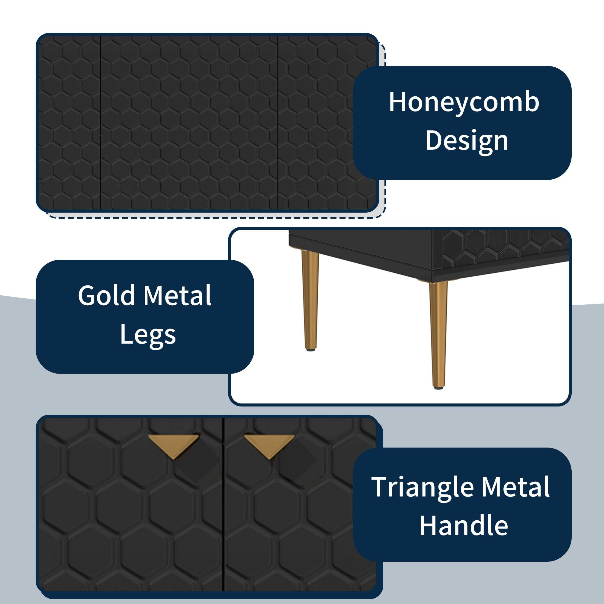 Honeycomb Design, Gold Metal Legs, Triangle Metal Handle