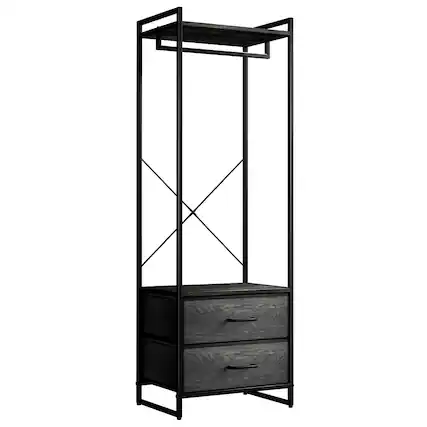 Front. Sorbus - Sorbus Clothing Rack with 2 Drawers -Wood Top, Steel Frame, and Fabric Drawers Storage Organizer - Rustic black.