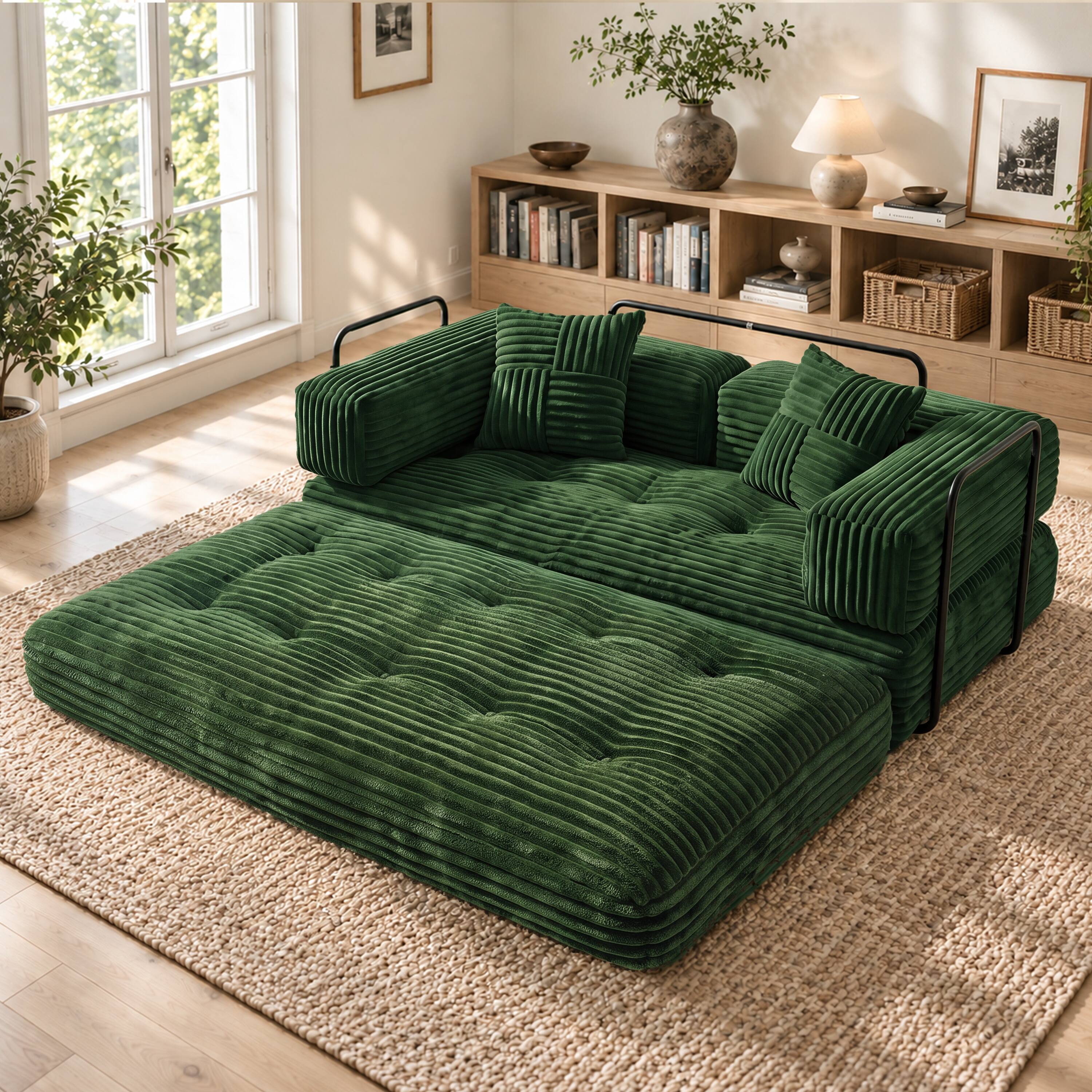 Alt View 1. Vipbear - Corduroy Loveseat Sofa, Convertible Sofa Couch with Sturdy Metal Frame for Living Room Bedroom - Green.