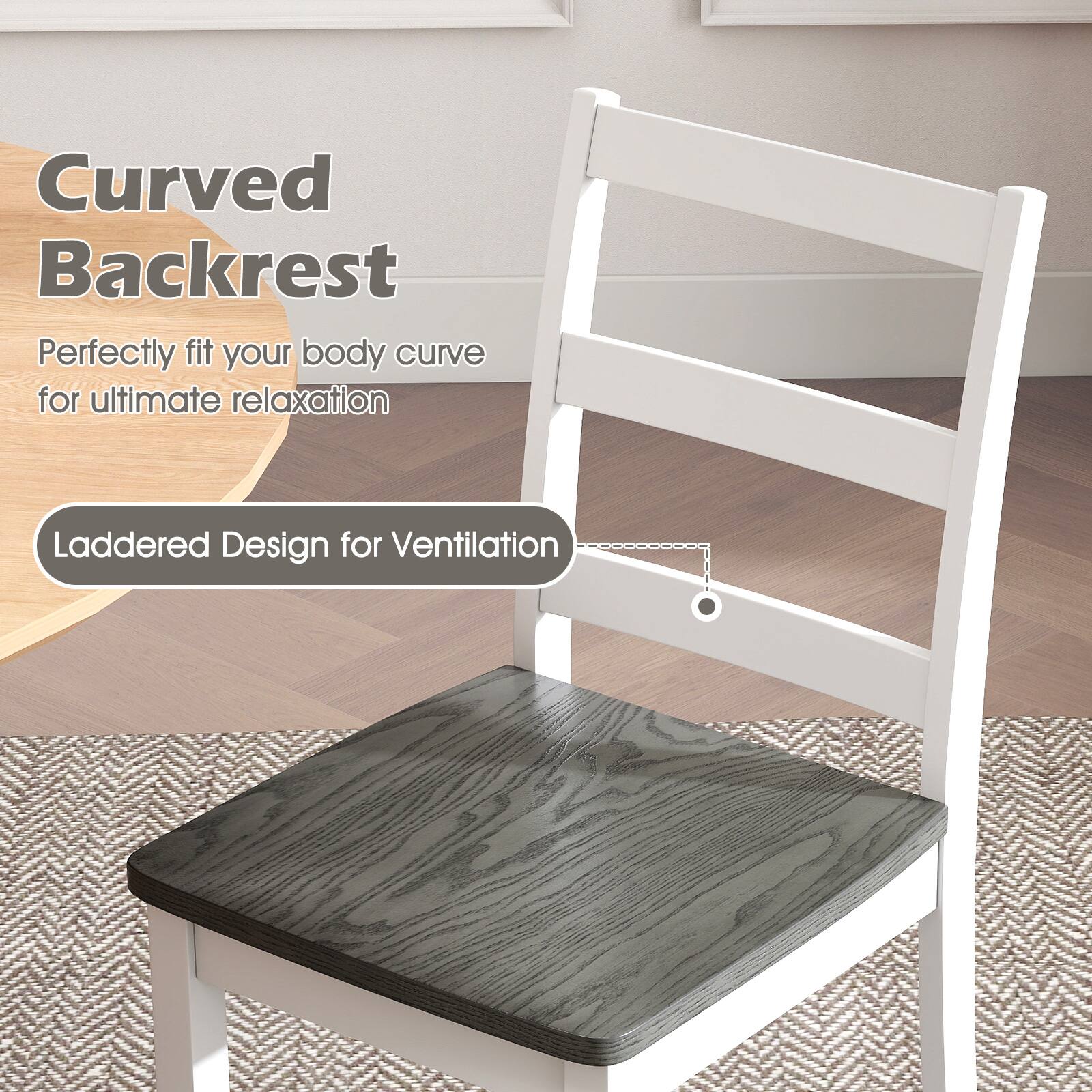 Curved Backrest  
Perfectly fit your body curve for ultimate relaxation  

Laddered Design for Ventilation