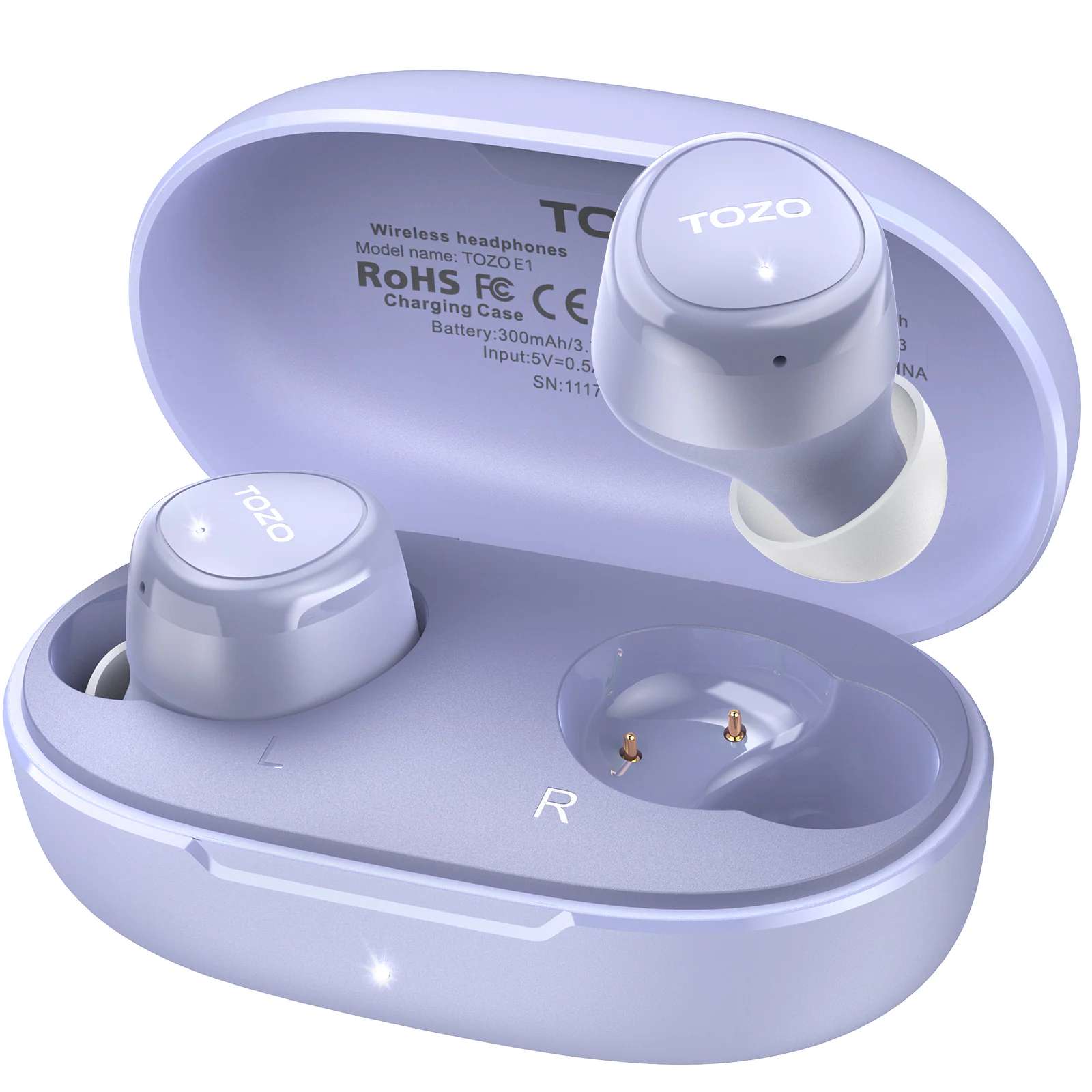 TOZO - E1 Wireless Earbuds, Built-in Mic, Clear Calls, Bluetooth 5.3, IPX6, 30H Playtime, 32 EQ - Purple