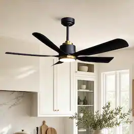 Siljoy - 52" Black Gold 5-Blade Ceiling Fan Light Quiet DC Motor 3-Color Temp Remote for Living Bedroom - Matte Black