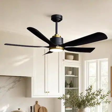 Front. Siljoy - 52" Black Gold 5-Blade Ceiling Fan Light Quiet DC Motor 3-Color Temp Remote for Living Bedroom - Matte Black.