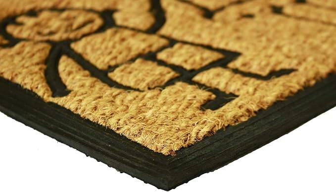 Left. Amber Sporting Goods - Family First Coir & Rubber Welcome Doormat – Anti-Skid, All-Weather, 30x18", Indoor/Outdoor - Brown.
