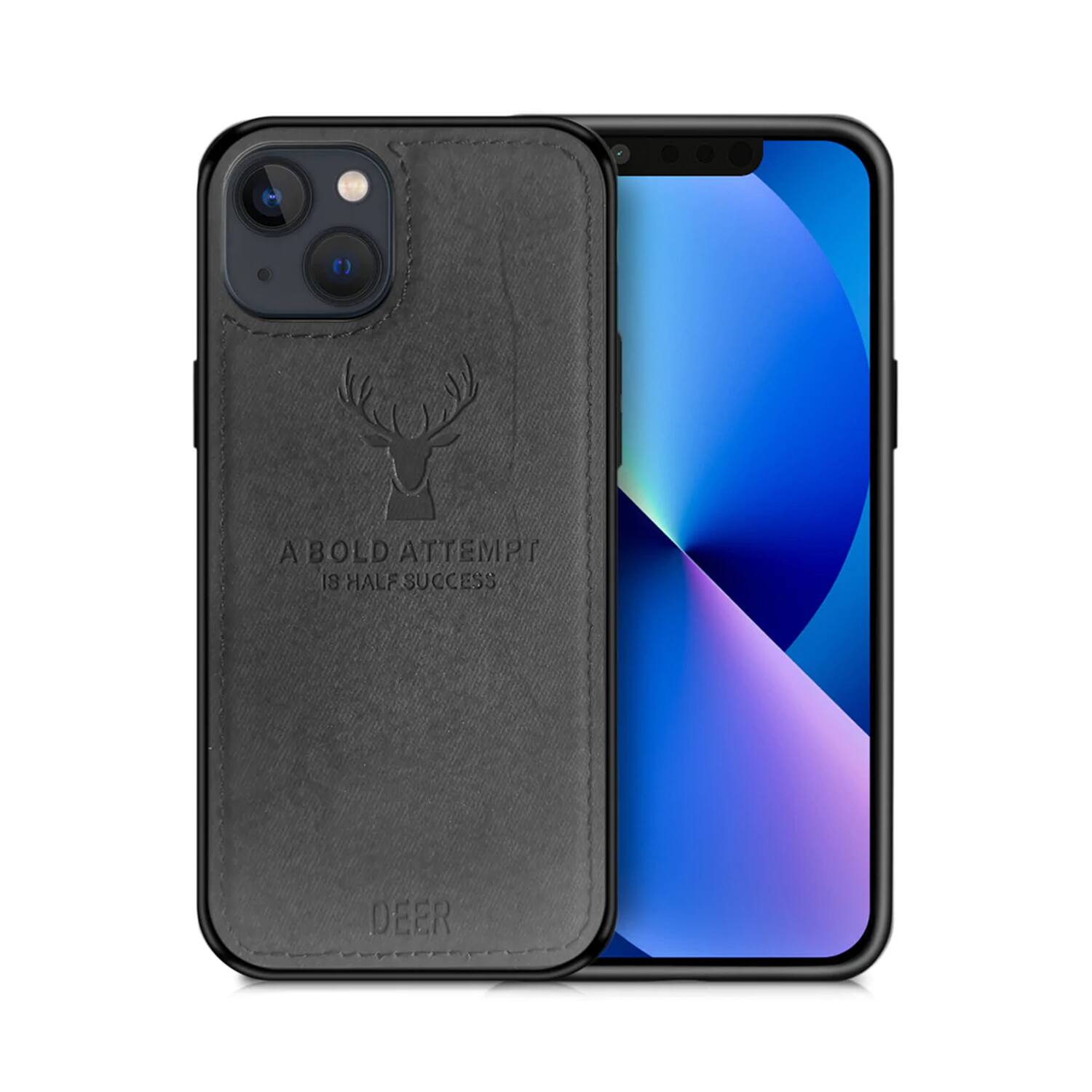 Alpha Digital - Iphone 14plus - Protective Case W/ Luxury Soft Cloth & Deer Design- Anti-dirt/shock - Black