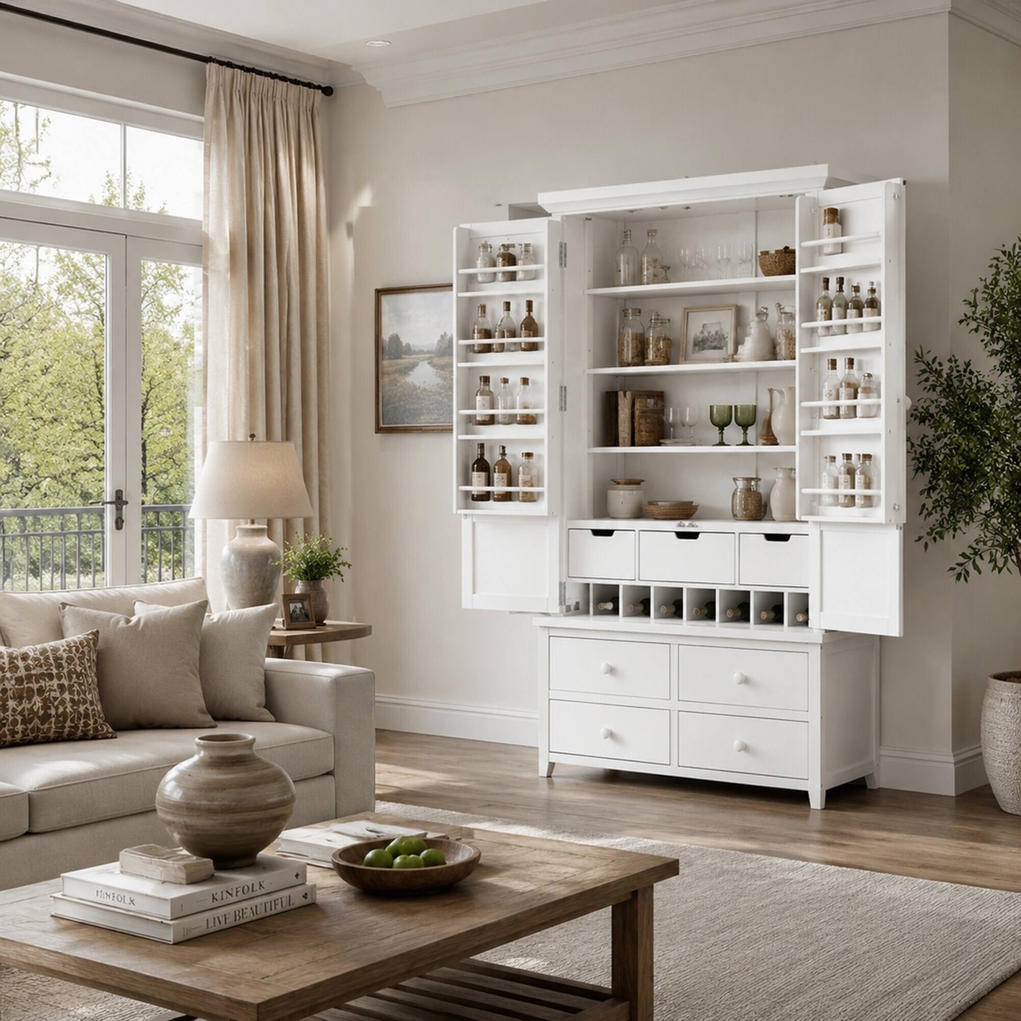 RYHNUYNE Freestanding Large Kitchen Pantry Cabinet with 3 Adjustable ...