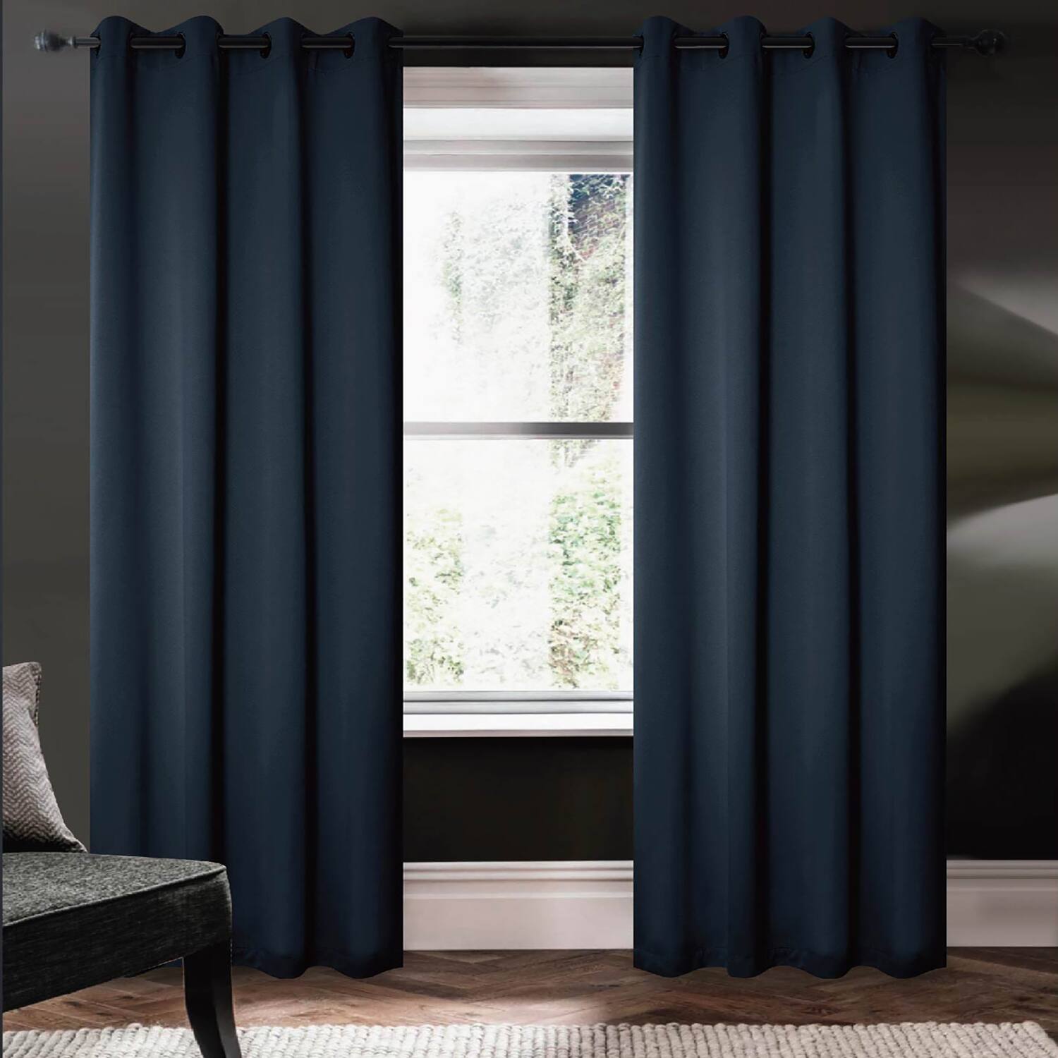 Angle. RT Designers Collection - RT Designers Collection 100% Polyester 250 GSM Riley 100% Blackout Grommet Panel 54" x 84" Navy Blue - Navy Blue.