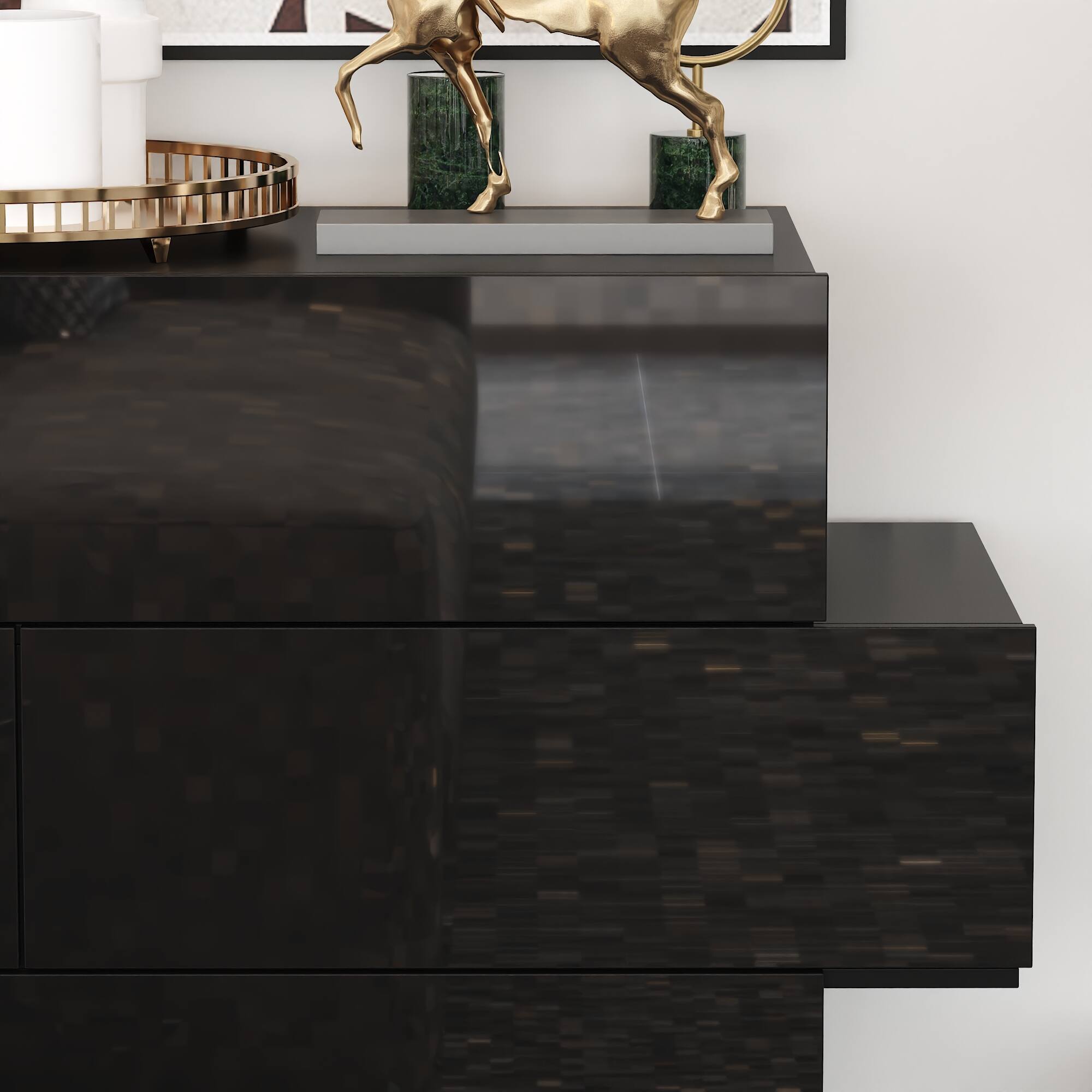 Alt View 6. FUFU & GAGA - FUFU&GAGA Glossy Staggered Dresser: Sculptural Storage Solution - Black.