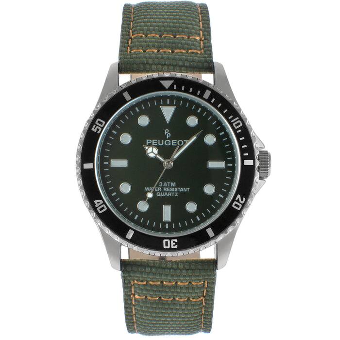 Peugeot - Men's 42mm Stationary Sport Bezel Watch with Canvas Strap - Green