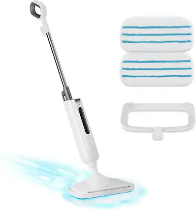 Front. Sweet - Steam Mop for Floor Cleaning, Lightweight Floor Steamer with 2 Washable Pads - White Grey.