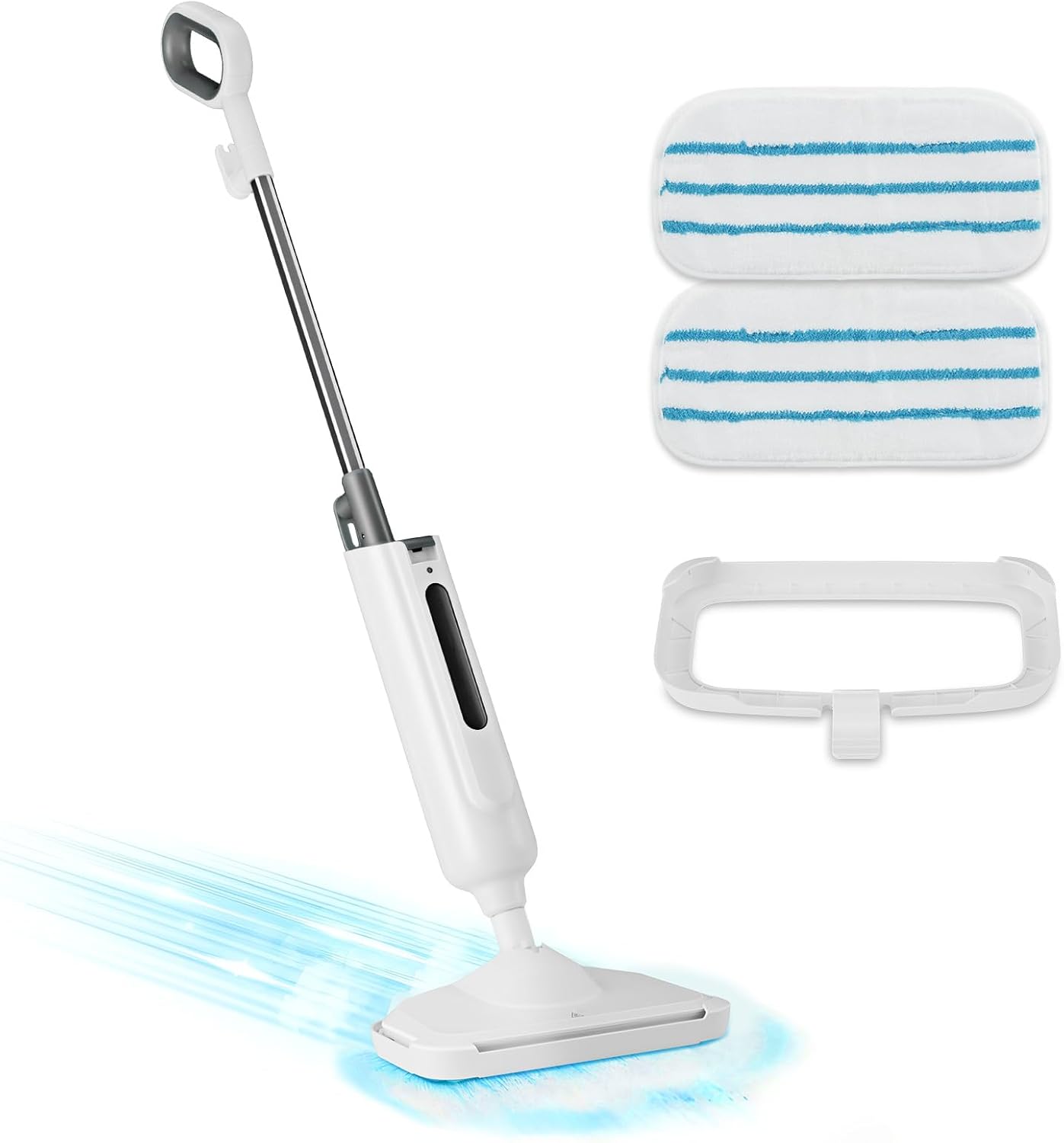 Front. Sweet - Steam Mop for Floor Cleaning, Lightweight Floor Steamer with 2 Washable Pads - White Grey.