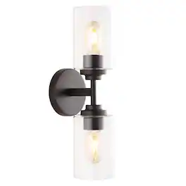 Jonathan Y - Giles 16" 2-Light Farmhouse Industrial Iron Cylinder LED Sconce, Oil Rubbed Bronze/Clear - Oil-Rubbed Bronze