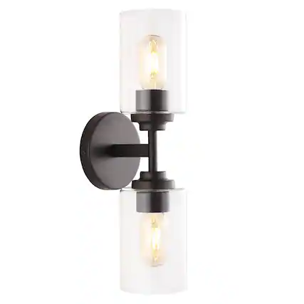 Jonathan Y - Giles 16" 2-Light Farmhouse Industrial Iron Cylinder LED Sconce, Oil Rubbed Bronze/Clear - Oil-Rubbed Bronze