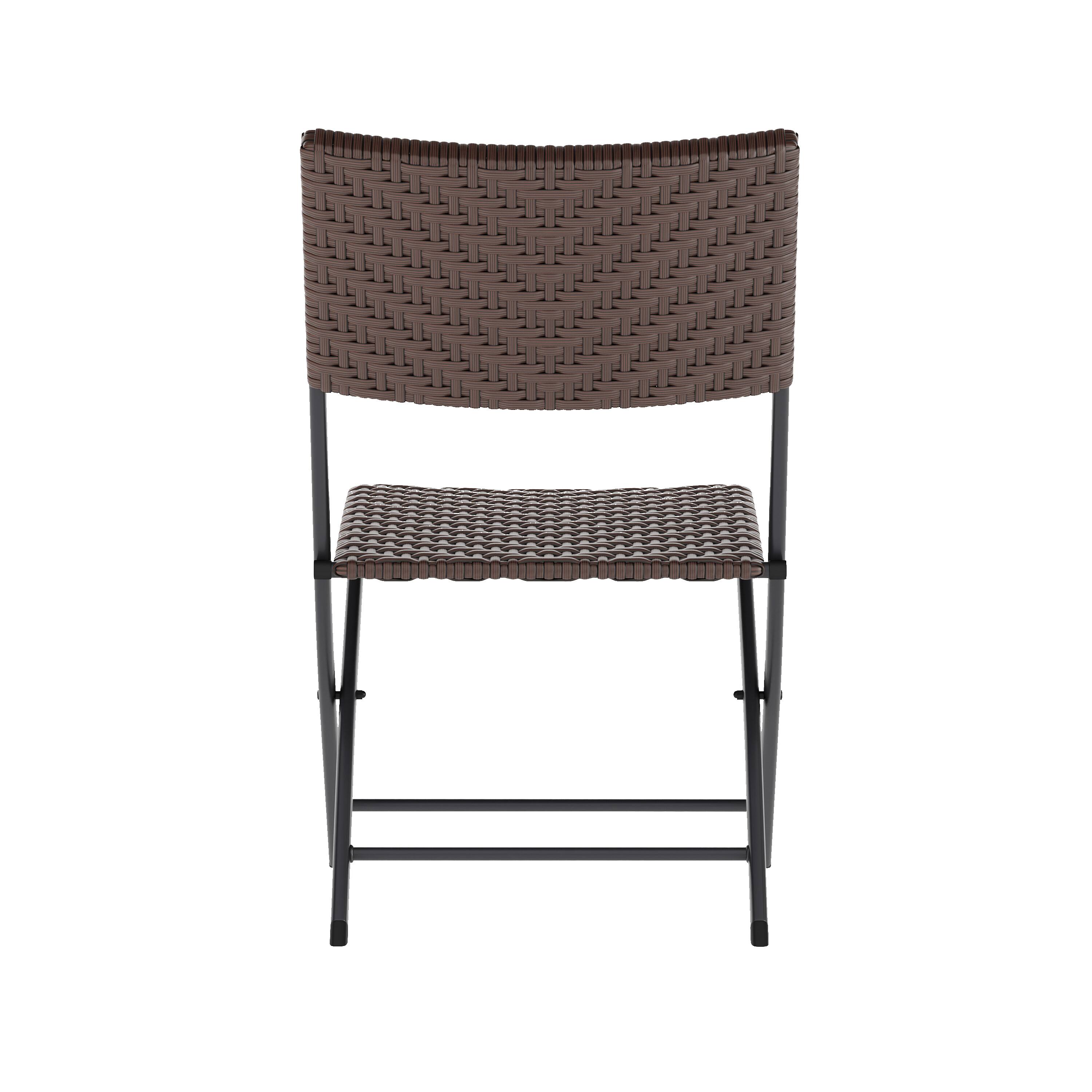 Alt View 7. Emma + Oliver - Ciel Three Piece Folding Bistro Set in PE Rattan with Metal Frames for Indoor and Outdoor Use - Brown.