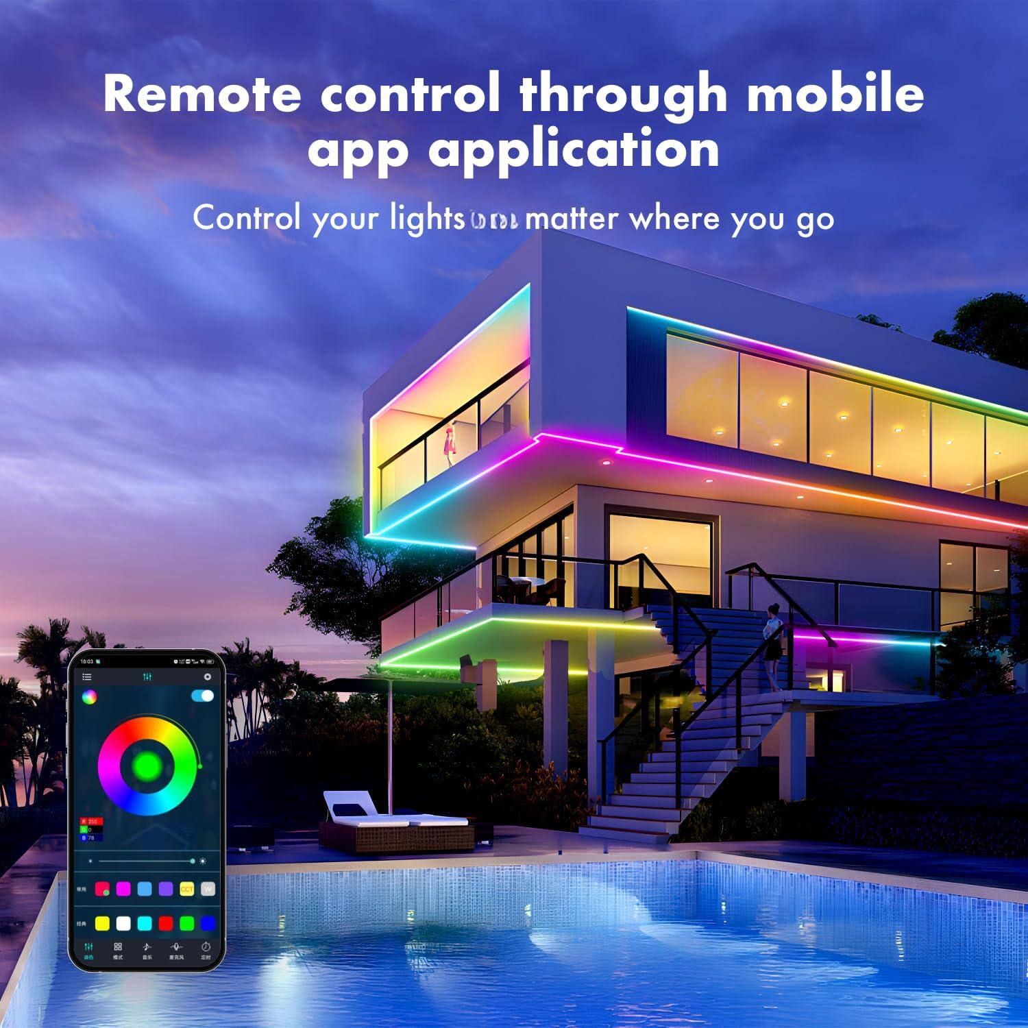 Remote control through mobile app application  
Control your lights no matter where you go