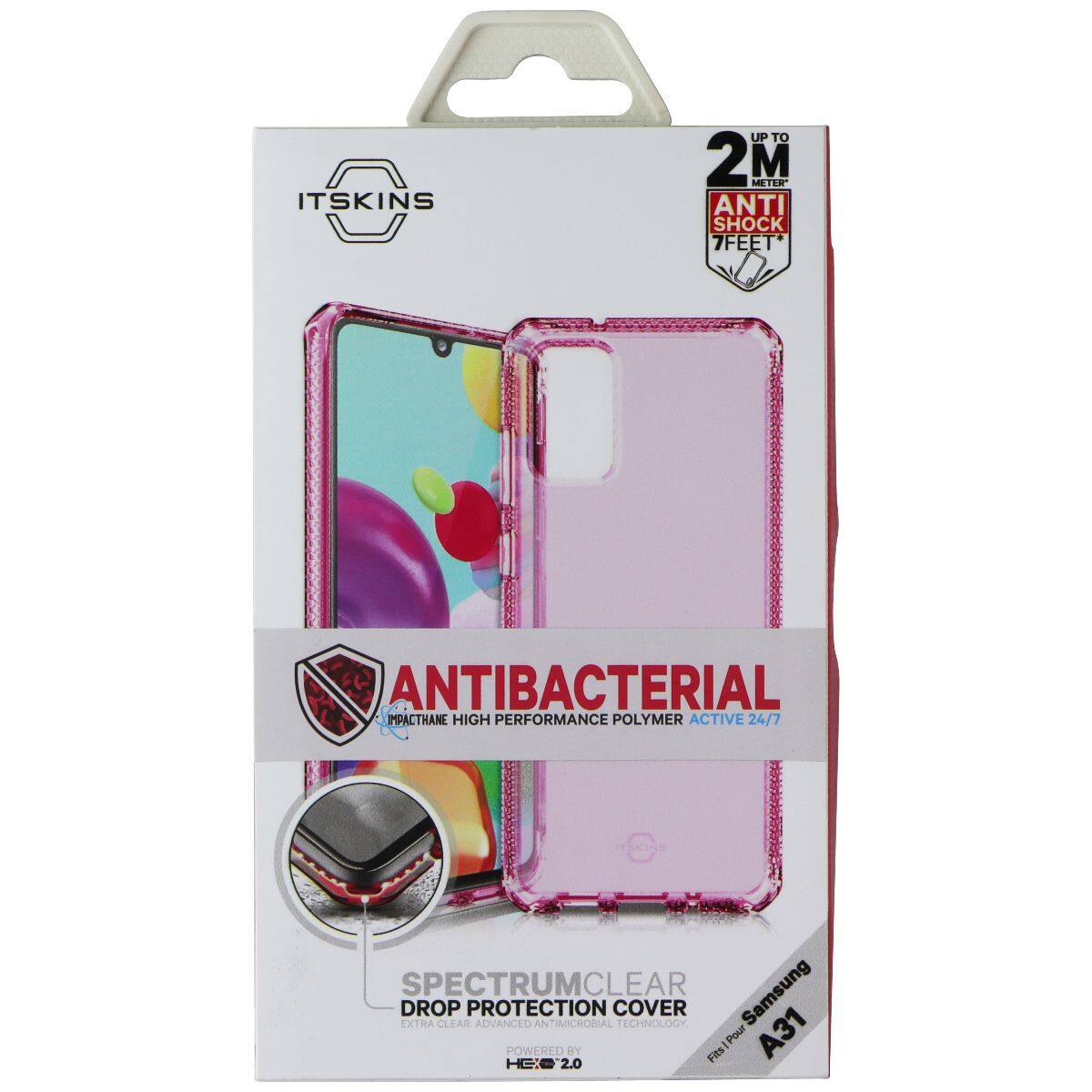ITSKINS UP TO 2M METRE ANTI SHOCK 7FEET ANTIBACTERIAL IMPACTHANE HIGH PERFORMANCE POLYMER ACTIVE 24/7 SPECTRUMCLEAR Samsung DROP PROTECTION COVER EXTRA CLEAR ADVANCED AN ANTIMICROBIAL TECHNOLOGY POWERED BY Fits I Pour A31 HC 2.0