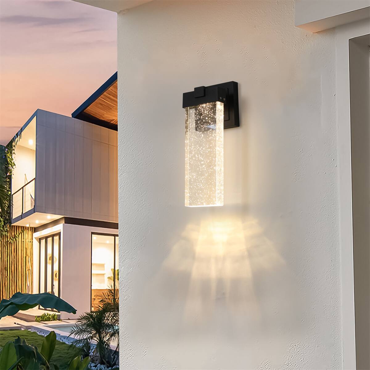 Alt View 2. HTUTWOO - Outdoor Waterproof LED Crystal Wall Lamp - 12W Multi Bulb Compatible, Modern Acrylic Sconce Light Fixture, 2 Pack - Black.