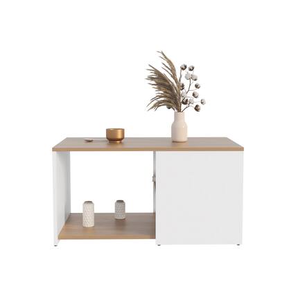 Front. TuHome - Adele Wide Coffee Table With Three Shelves, Living Room, Tables, Lounge Room - Natural Oak - White.