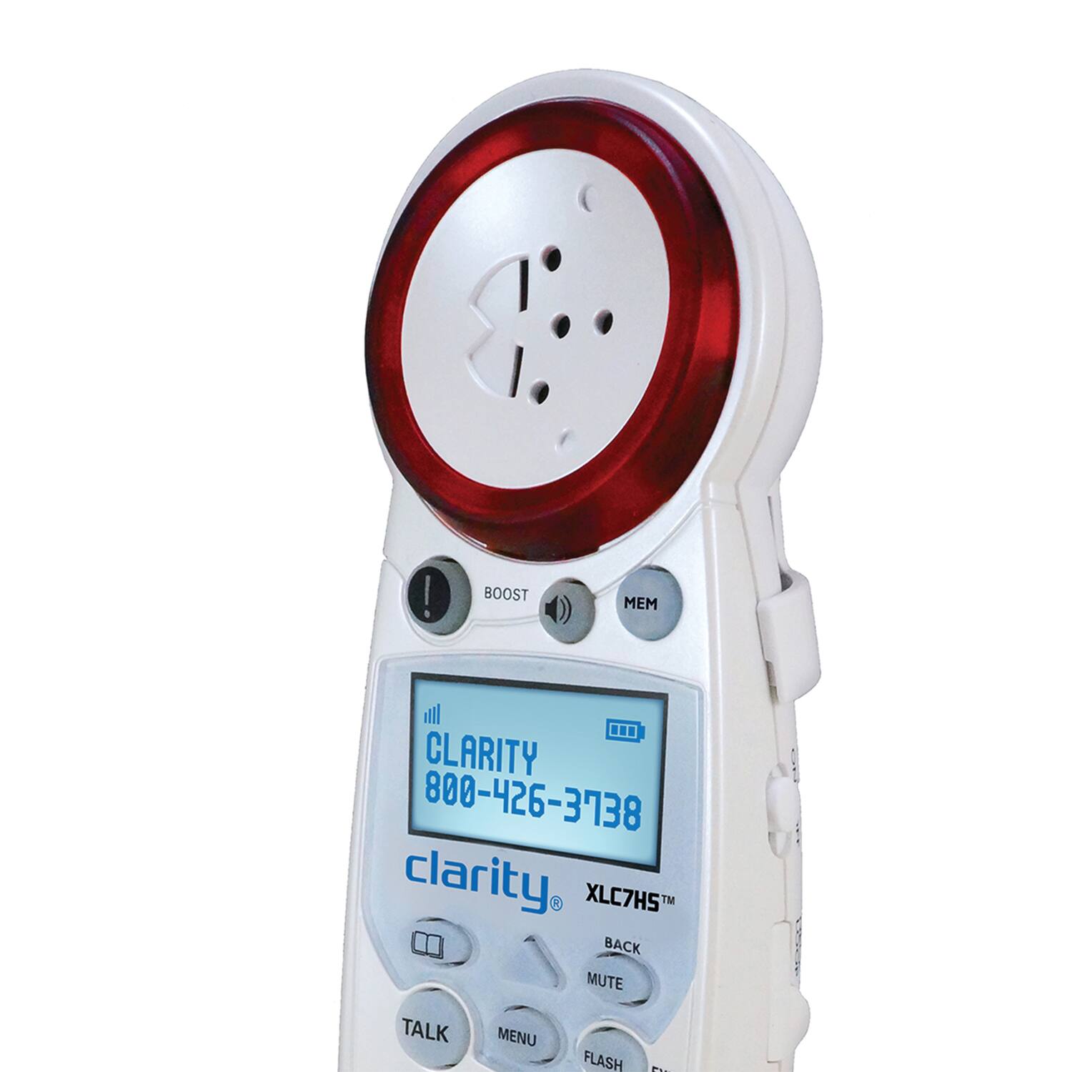BOOST MEM  
CLARITY 800-426-3738  
clarity XLC7H5™  
BACK MUTE TALK MENU FLASH