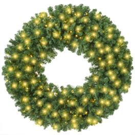 Casafield - Green Fir Artificial Holiday Christmas Wreath Holiday Décor - Green White Lights