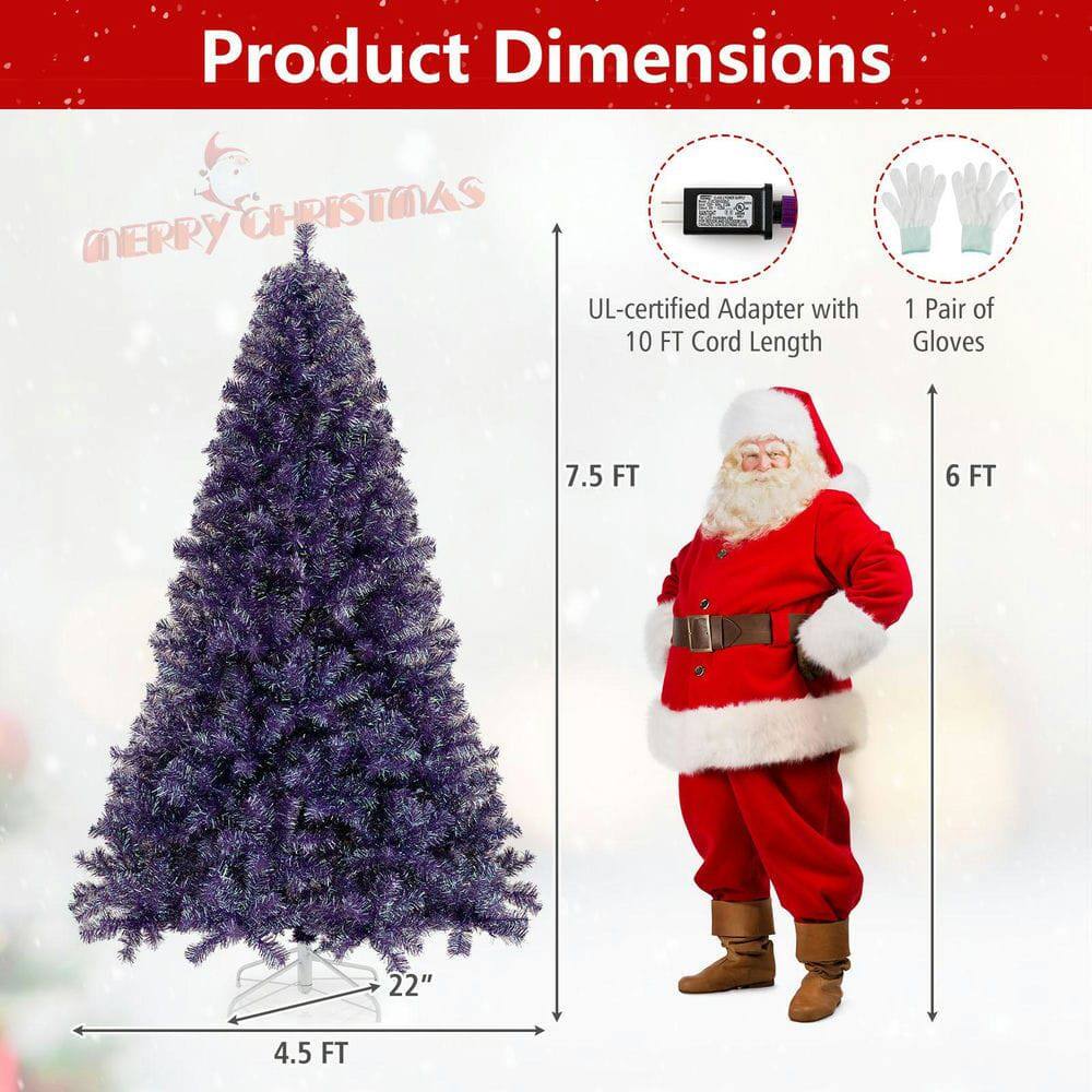 Product Dimensions  
MERRY CHRISTMAS  

- UL-certified Adapter with 10 FT Cord Length  
- 1 Pair of Gloves  

- 7.5 FT  
- 6 FT  
- 4.5 FT  
- 22"