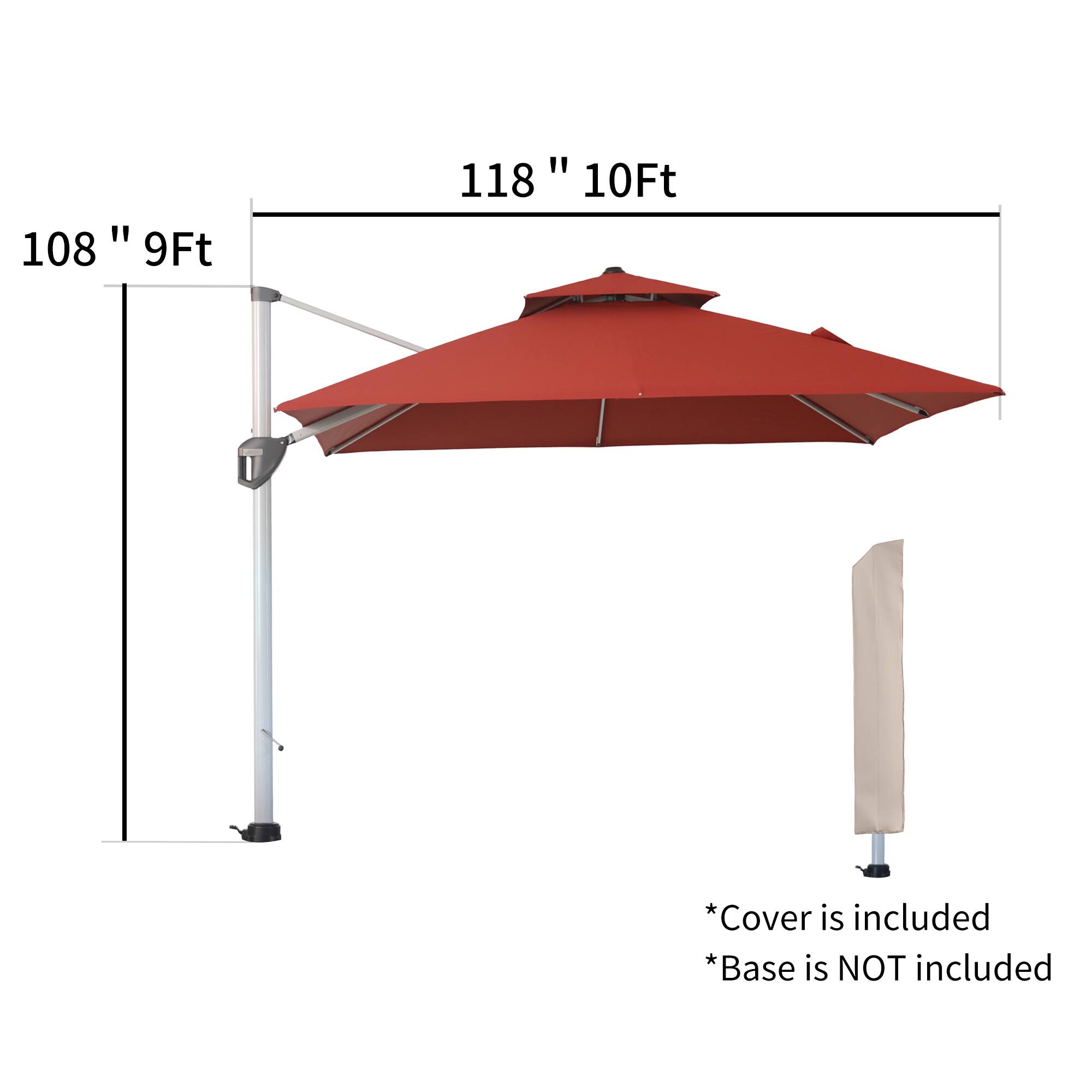 108" 9Ft  
118" 10Ft  

*Cover is included  
*Base is NOT included