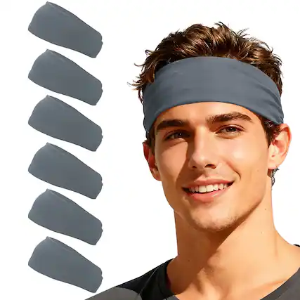 Front. Unique Bargains - Sport Headbands for Men & Women, Stretchy Sweatband Absorbent Headbands, 6pcs - For Yoga/Sports/Running/Fitness/Cycling - Charcoal Gray.