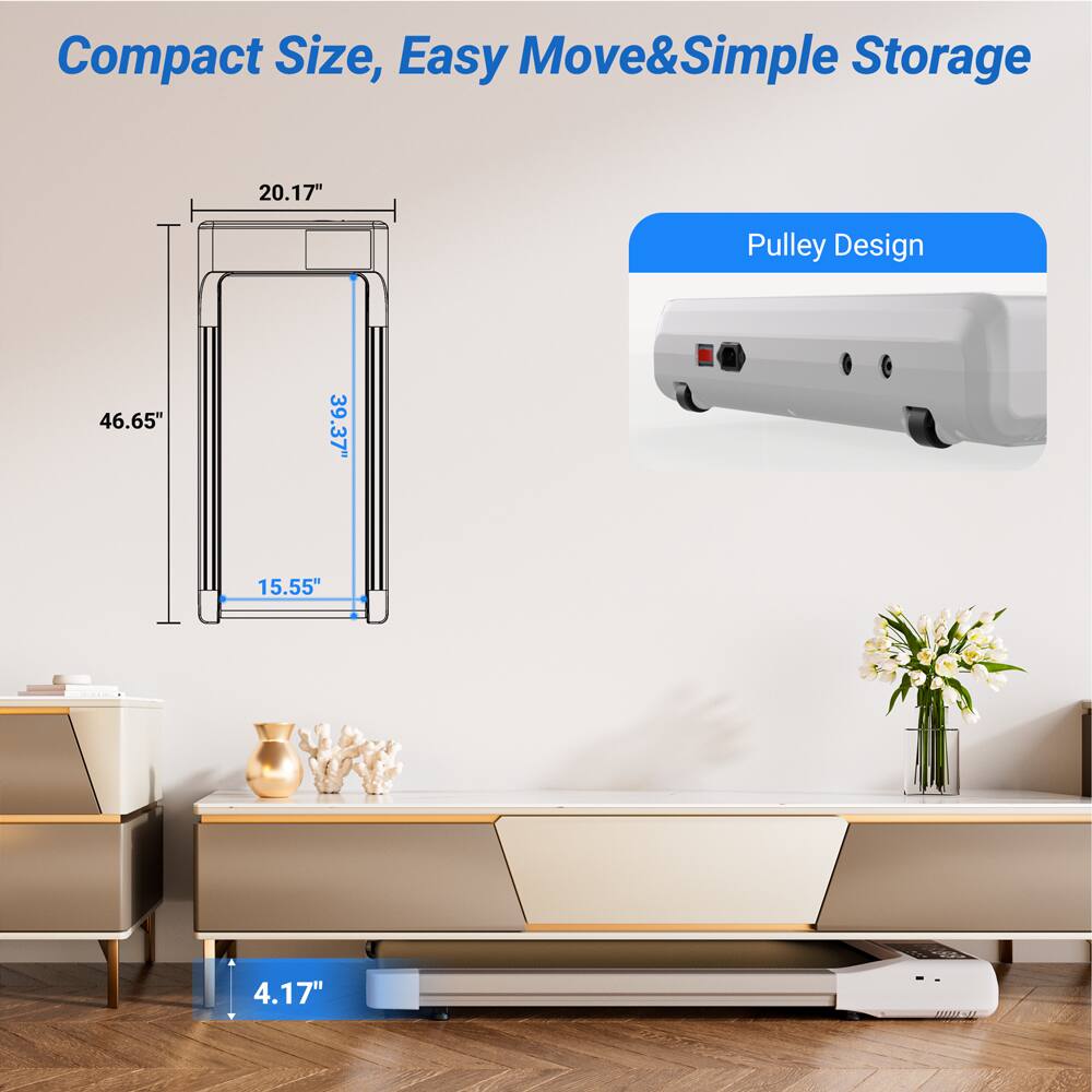 Compact Size, Easy Move & Simple Storage  
20.17" Pulley Design  
46.65"  
39.37"  
15.55"  
4.17"