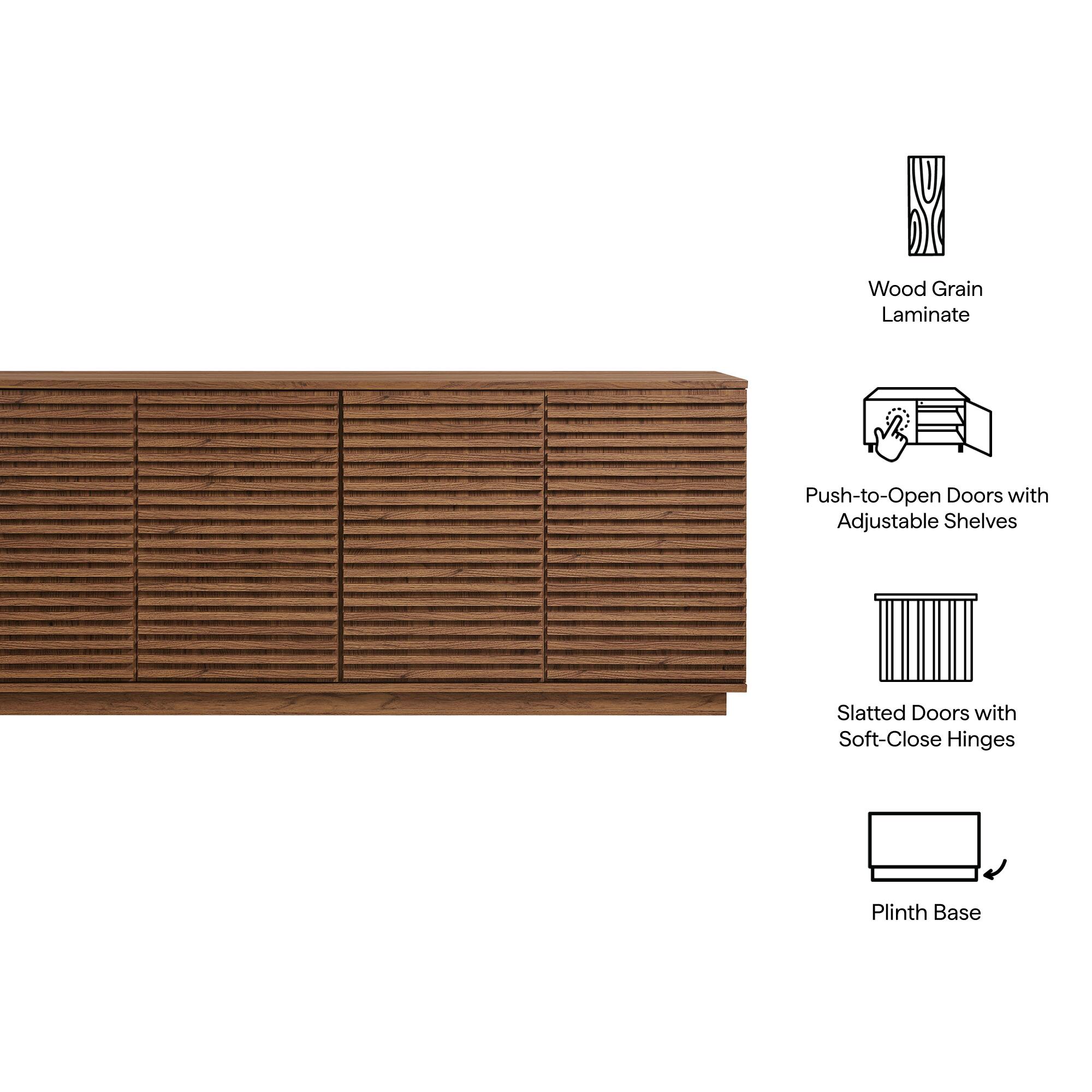 Wood Grain Laminate  
Push-to-Open Doors with Adjustable Shelves  
Slatted Doors with Soft-Close Hinges  
Plinth Base