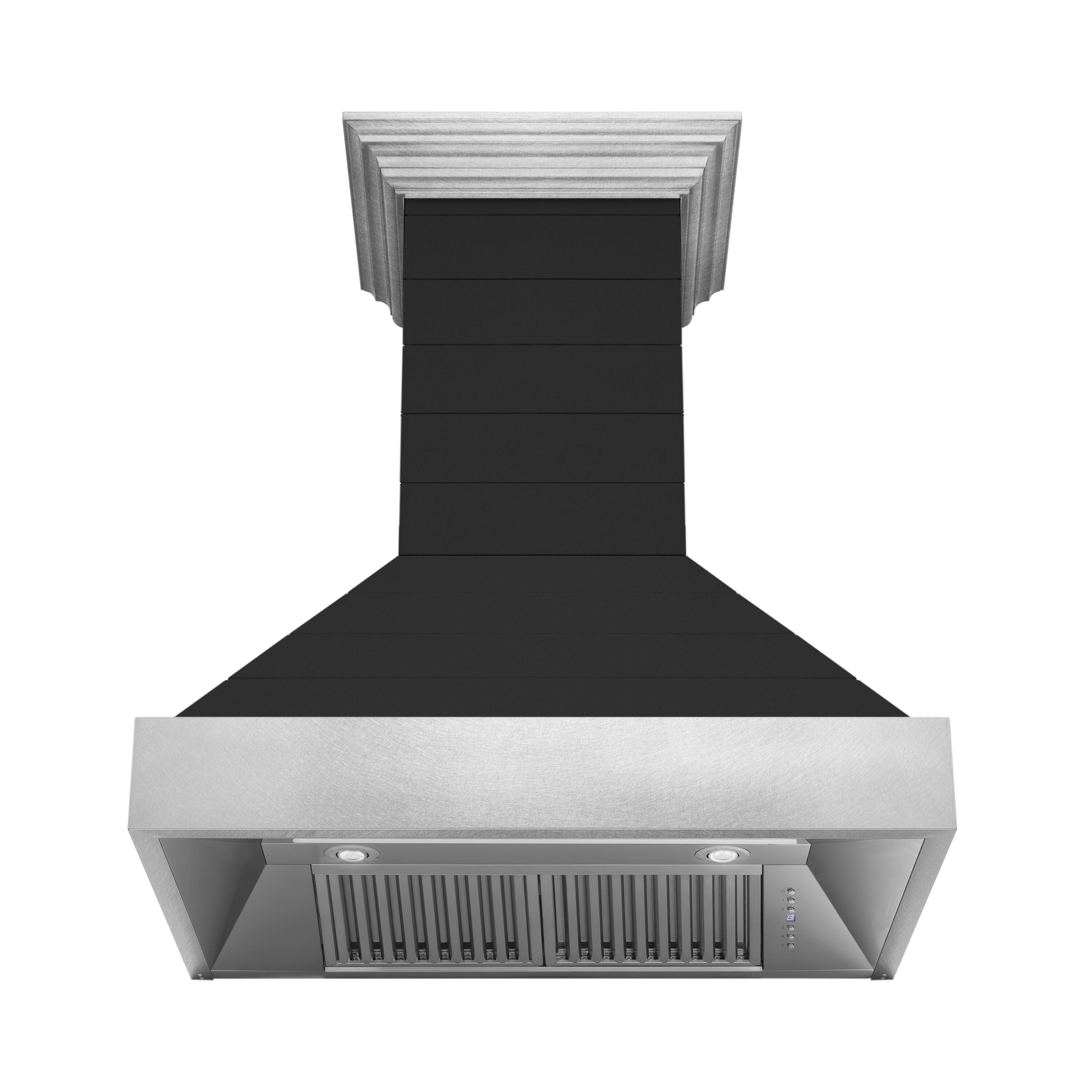 Back. ZLINE - ZLINE 30 in. Wooden Wall Mount Range Hood with Stainless Steel Accents (365CC-30) - Rustic Shiplap Black Finish.