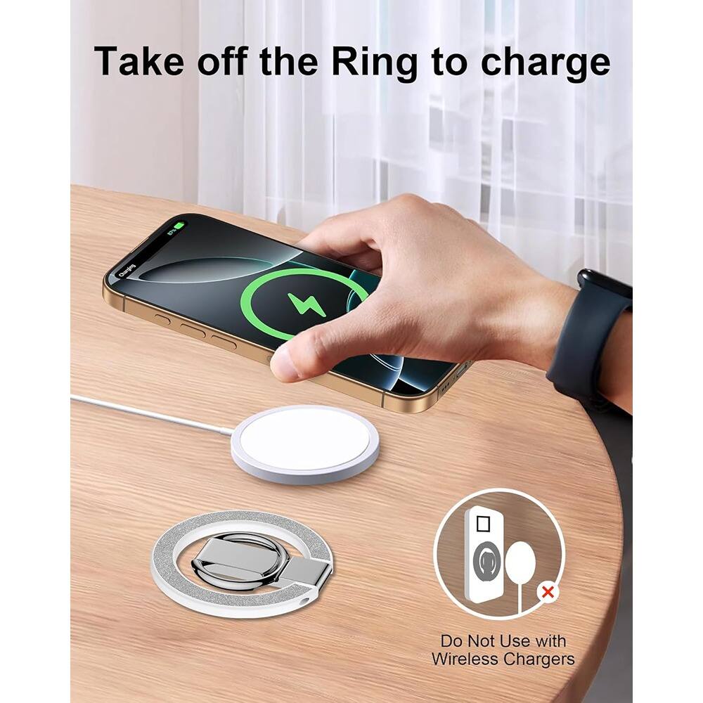 Take off the Ring to charge

Do Not Use with Wireless Chargers