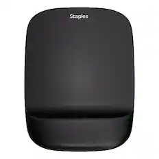 Front. Staples TECH - TECH Foam Mouse Pad with Wrist Rest, Black, Memory Foam Ergonomic Support, Non-Skid Base, 9.21” x 7.05” - Black.
